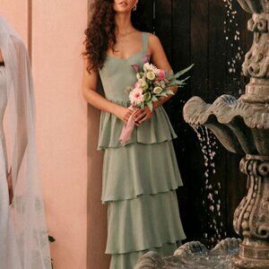 Lulus Carlynda Sage Brush Tiered Bustier Maxi Dress Green - Size L